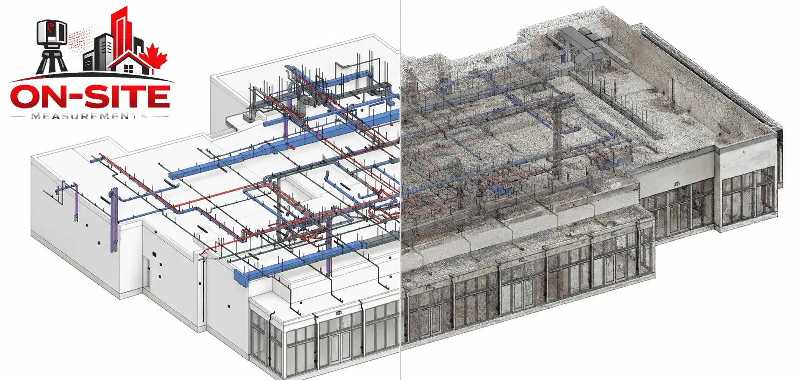Scan to BIM isometric wireframe model output from laser scan data